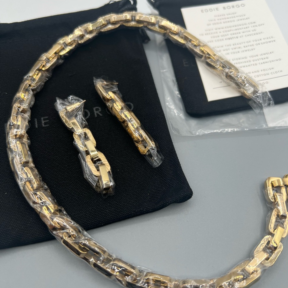 Eddie Borgo Gold Chain-Link Necklace and Earrings Set - Picture 3 of 12